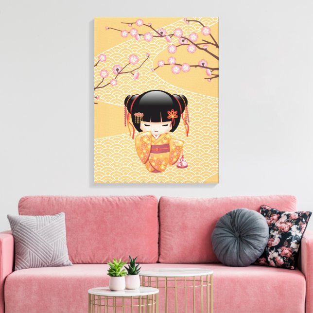 Ume Kokeshi Doll - Japanese Peach Geisha Girl Canvas Print (Insitu(LivingRoom))