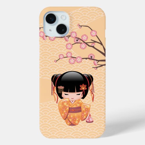 Ume Kokeshi Doll _ Japanese Peach Geisha Girl iPhone 15 Plus Case