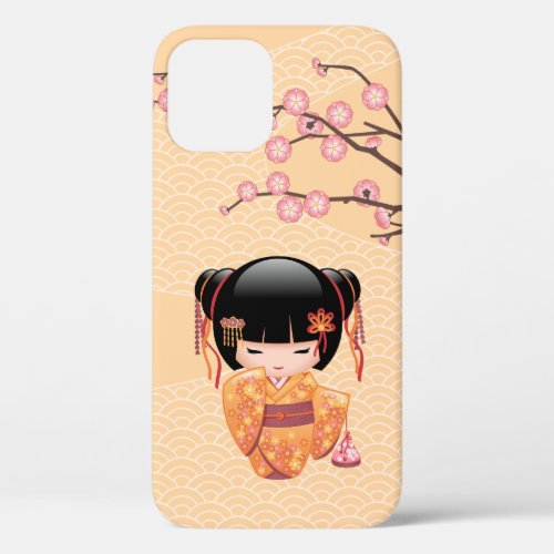 Ume Kokeshi Doll _ Japanese Peach Geisha Girl iPhone 12 Case