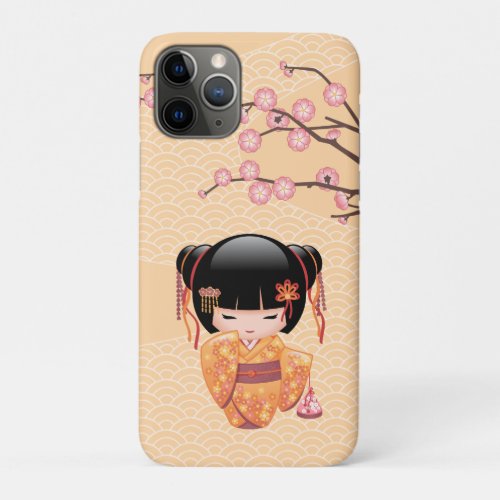 Ume Kokeshi Doll _ Japanese Peach Geisha Girl iPhone 11 Pro Case