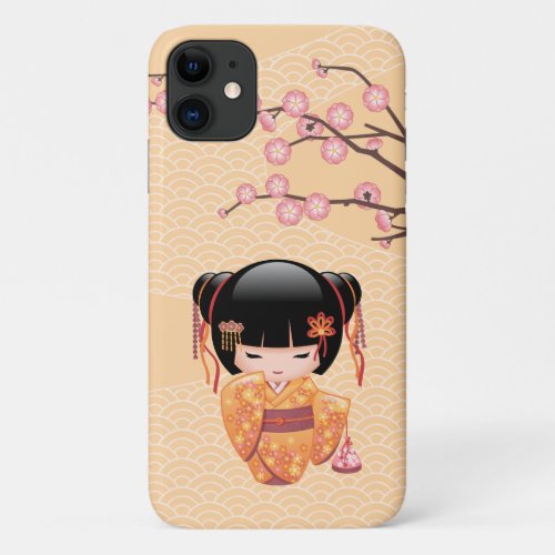 Ume Kokeshi Doll _ Japanese Peach Geisha Girl iPhone 11 Case