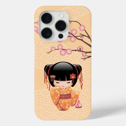 Ume Kokeshi Doll _ Japanese Peach Geisha Girl iPhone 15 Pro Case