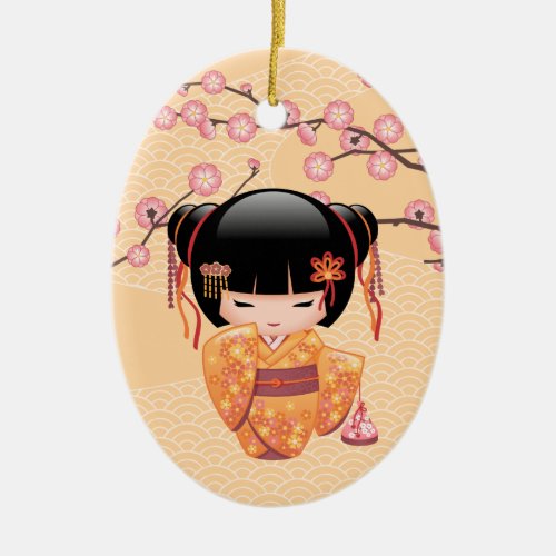Ume Kokeshi Doll _ Japanese Peach Geisha Girl Ceramic Ornament