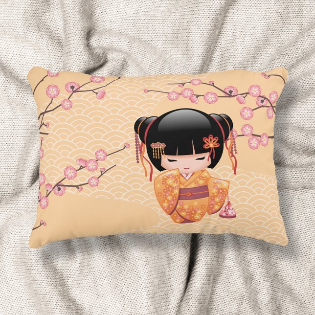 Ume Kokeshi Doll - Japanese Peach Geisha Girl Decorative Pillow (Creator Uploaded)