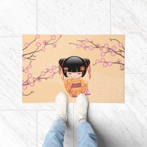 Ume Kokeshi Doll _ Japanese Peach Geisha Girl Doormat