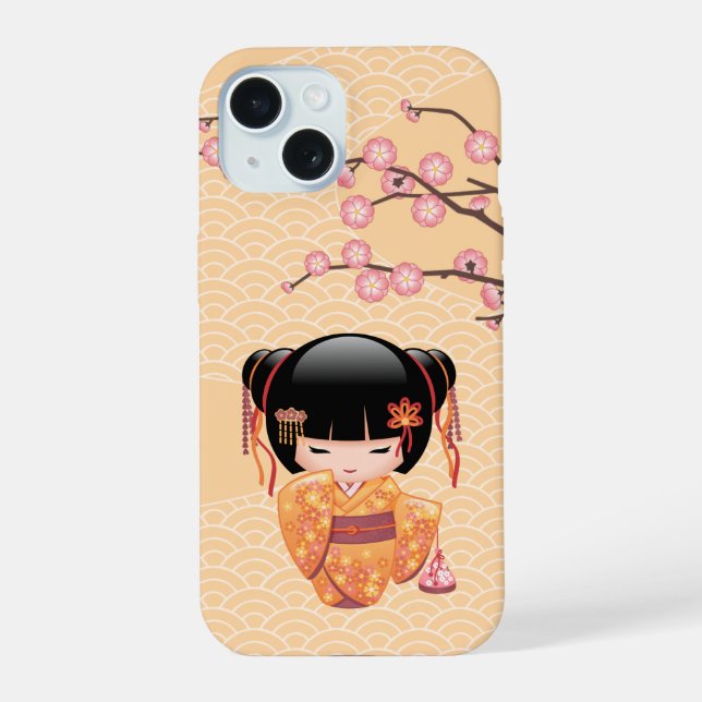 Ume Kokeshi Doll - Japanese Peach Geisha Girl iPhone 15 Case (Back)