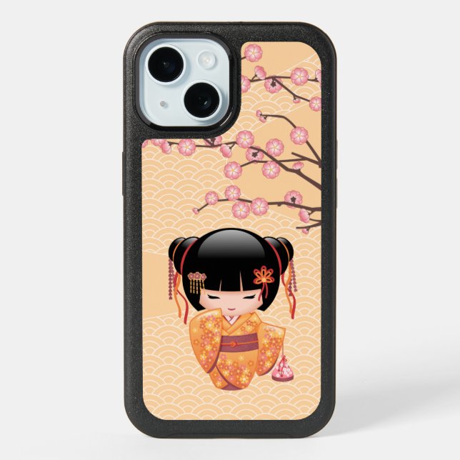 Ume Kokeshi Doll - Japanese Peach Geisha Girl iPhone 15 Case (Back)