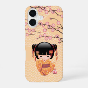 Ume Kokeshi Doll - Japanese Peach Geisha Girl iPhone 16 Case