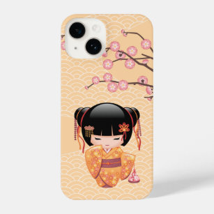 Ume Kokeshi Doll - Japanese Peach Geisha Girl iPhone 14 Case