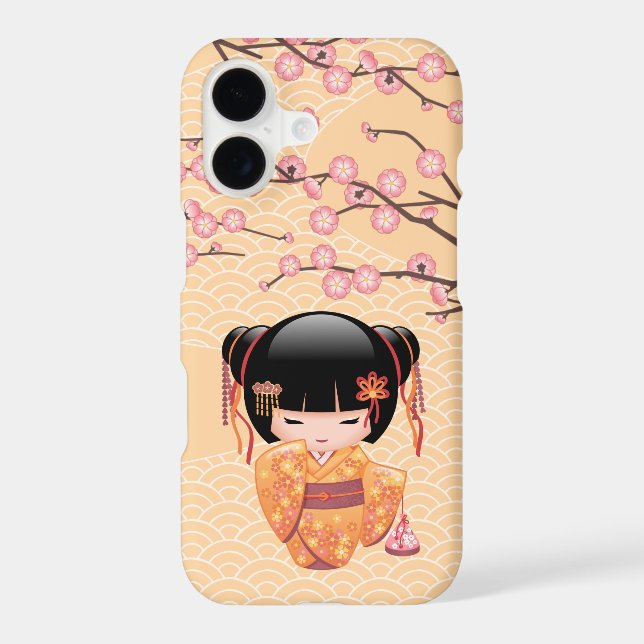 Ume Kokeshi Doll - Japanese Peach Geisha Girl iPhone Case (Back)