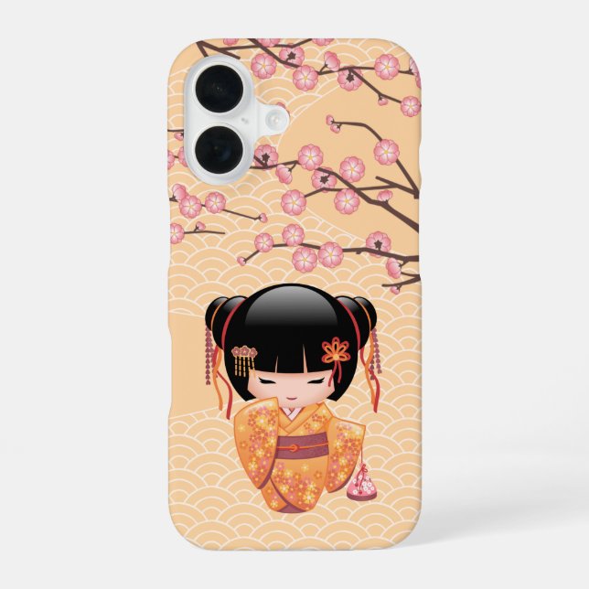 Ume Kokeshi Doll - Japanese Peach Geisha Girl iPhone Case (Back)