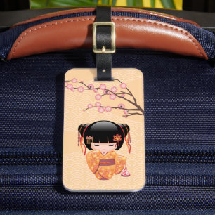 Ume Kokeshi Doll - Japanese Peach Geisha Girl Luggage Tag