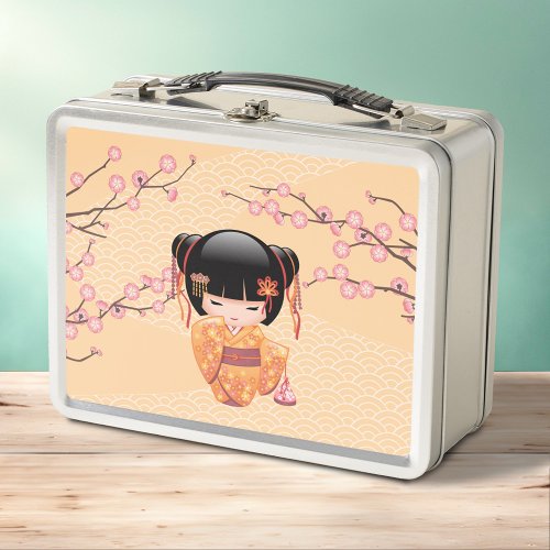 Ume Kokeshi Doll _ Japanese Peach Geisha Girl Metal Lunch Box