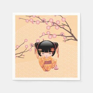 Ume Kokeshi Doll - Japanese Peach Geisha Girl Napkins