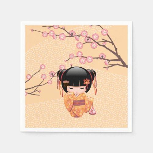 Ume Kokeshi Doll _ Japanese Peach Geisha Girl Napkins