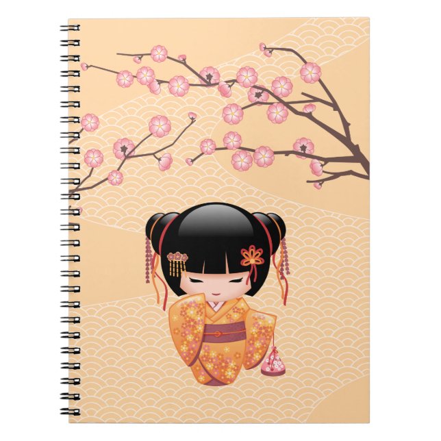 Ume Kokeshi Doll - Japanese Peach Geisha Girl Notebook (Front)
