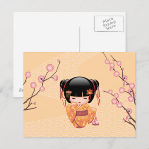 Ume Kokeshi Doll - Japanese Peach Geisha Girl Postcard