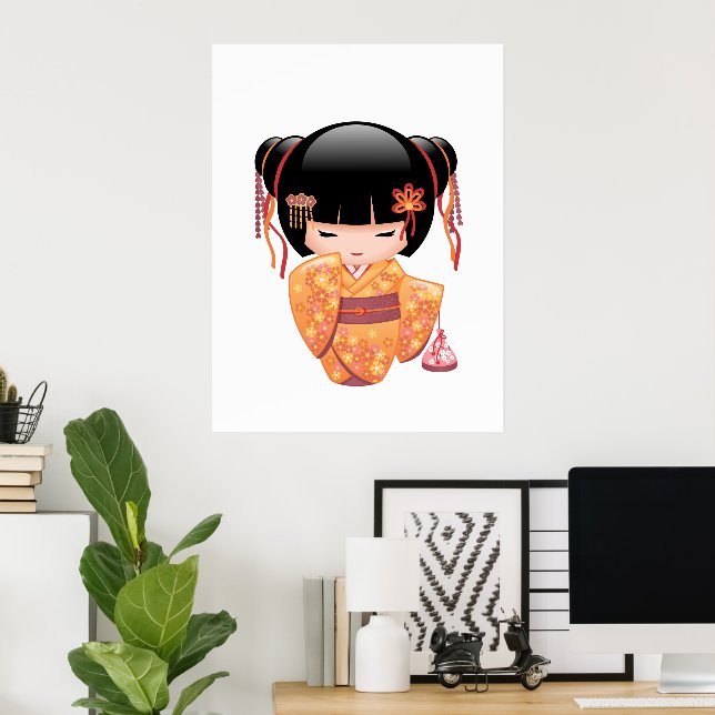 Ume Kokeshi Doll - Japanese Peach Geisha Girl Poster (Home Office)