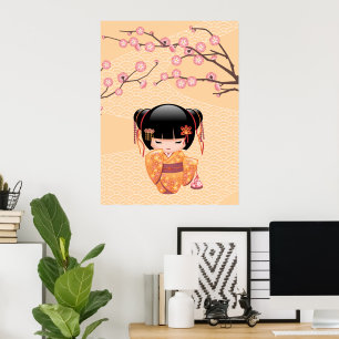 Ume Kokeshi Doll - Japanese Peach Geisha Girl Poster