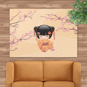 Ume Kokeshi Doll - Japanese Peach Geisha Girl Rug
