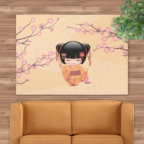 Ume Kokeshi Doll _ Japanese Peach Geisha Girl Rug