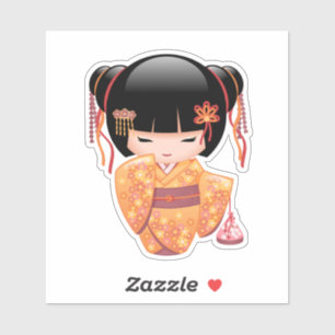Ume Kokeshi Doll - Japanese Peach Geisha Girl Sticker