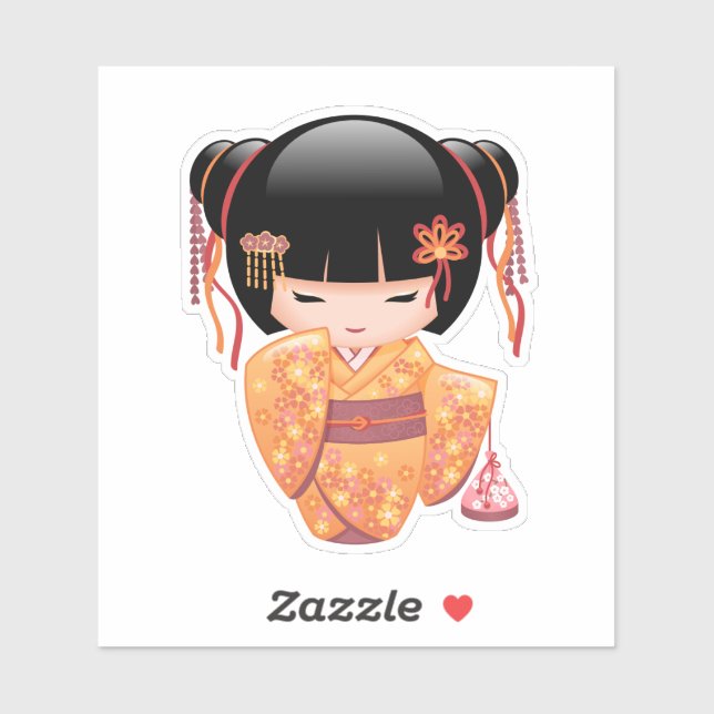 Ume Kokeshi Doll - Japanese Peach Geisha Girl Sticker (Sheet)