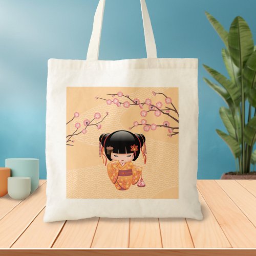 Ume Kokeshi Doll _ Japanese Peach Geisha Girl Tote Bag