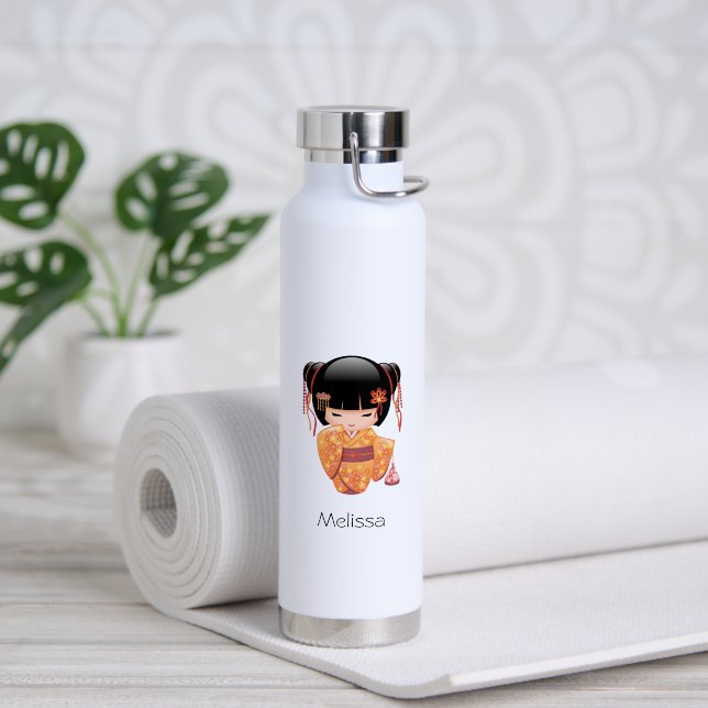 Ume Kokeshi Doll - Japanese Peach Geisha Girl Water Bottle (Yoga (Rotated))