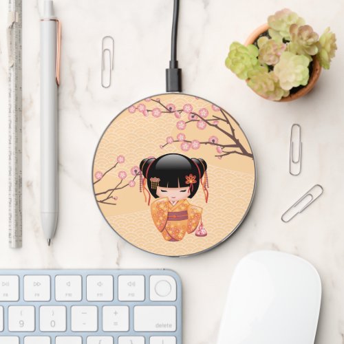 Ume Kokeshi Doll _ Japanese Peach Geisha Girl Wireless Charger