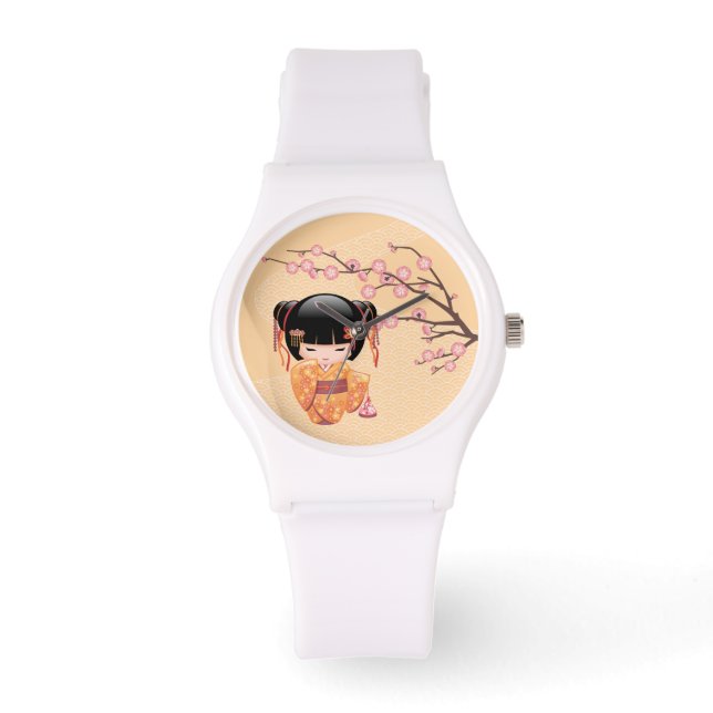 Ume Kokeshi Doll - Peach Kimono Geisha Girl Watch (Front)