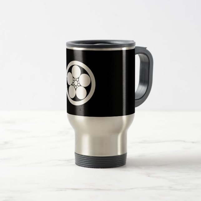 Umebachi-style plum blossom in circle travel mug (Front Right)