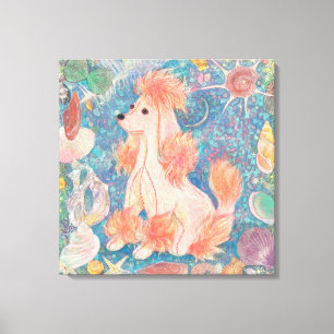 "Umi Poodle" Pink Poodle & Seashell Dream Canvas A Print