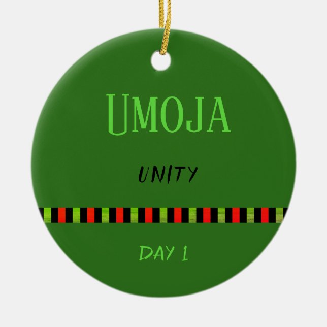 Umoja - Kwanzaa Day 1 Green Ceramic Ornament (Front)