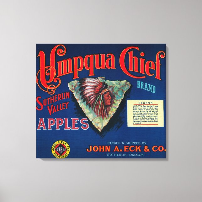 Umpqua Chief Apple Crate LabelSutherlin, OR Canvas Print (Front)