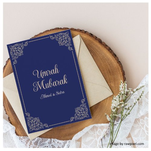 Umrah Mubarak Blue Gift Islamic Greeting Card