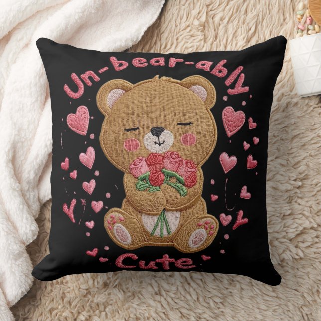 Un-bear-ably Cute Teddy Bear Throw Pillow (Blanket)