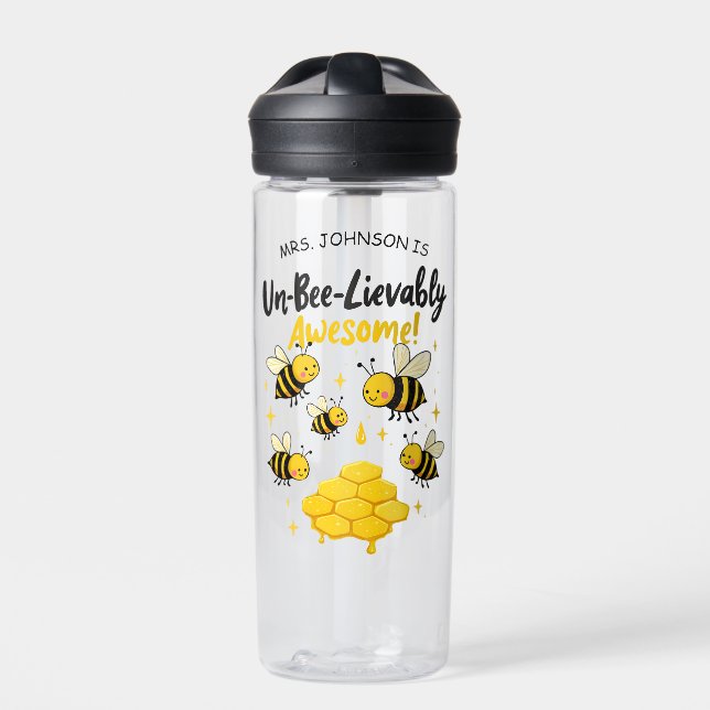 Un-Bee-Lievably Awesome Teacher Gift Cute Bee Water Bottle (Front)