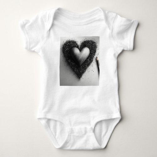 Un CÅur Sketch in Black Pencil on White Backgrou Baby Bodysuit