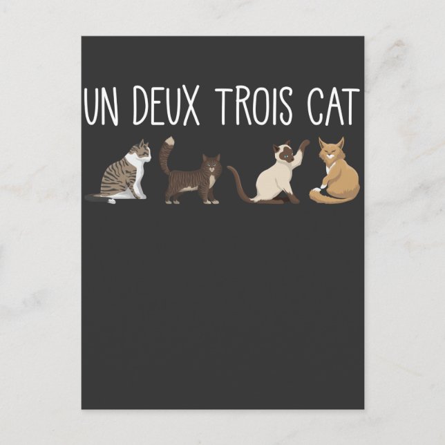 Un Deux Trois Cat French Pun Kitty Humor Pet Lover Postcard (Front)