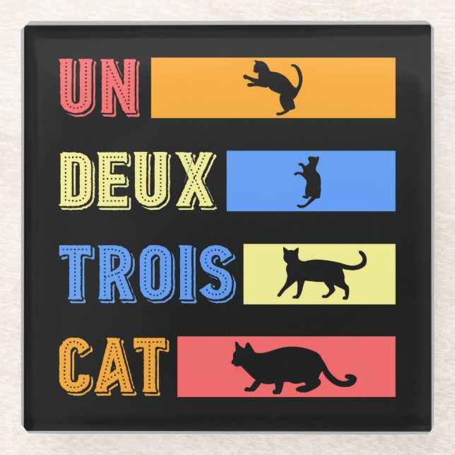 Un Deux Trois Cat Glass Coaster (Front)