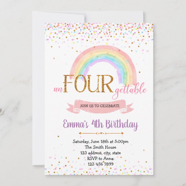 un FOUR gettable birthday party invitation (Front)