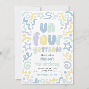 Un-Four-Gettable Confetti Balloon 4th Birthday Invitation