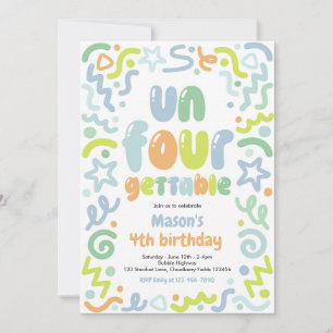 Un-Four-Gettable Confetti Balloon 4th Birthday Invitation