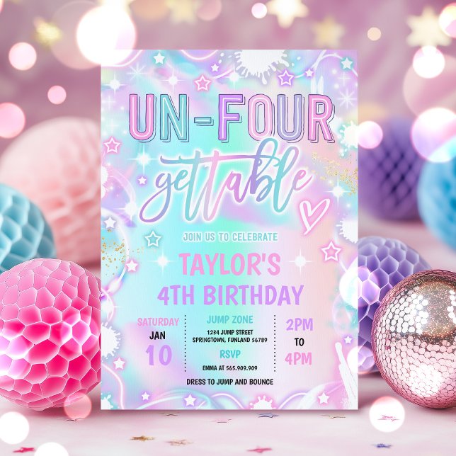 Un-Four-Gettable Neon Glow 4th Birthday Party Invitation (Creator Uploaded)