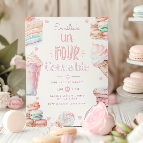 Un_Four_Gettable pastel Sweets 4th birthday Invitation