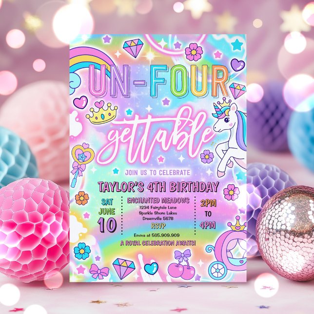Un-Four-Gettable Princess Fairytale 4th Birthday Invitation (Creator Uploaded)