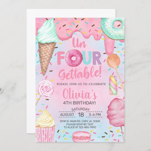 Un_four_gettable sweets girl 4th birthday invite invitation