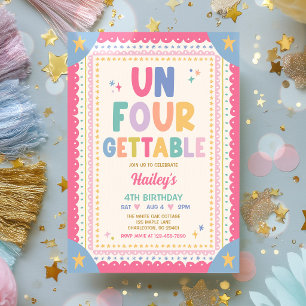 Un-Four-Gettable Whimsical Girl 4th Birthday Party Invitation