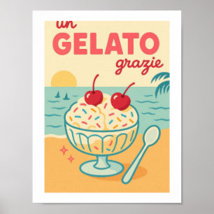 Un Gelato Grazie Retro Ice Cream Beach Tropical Poster